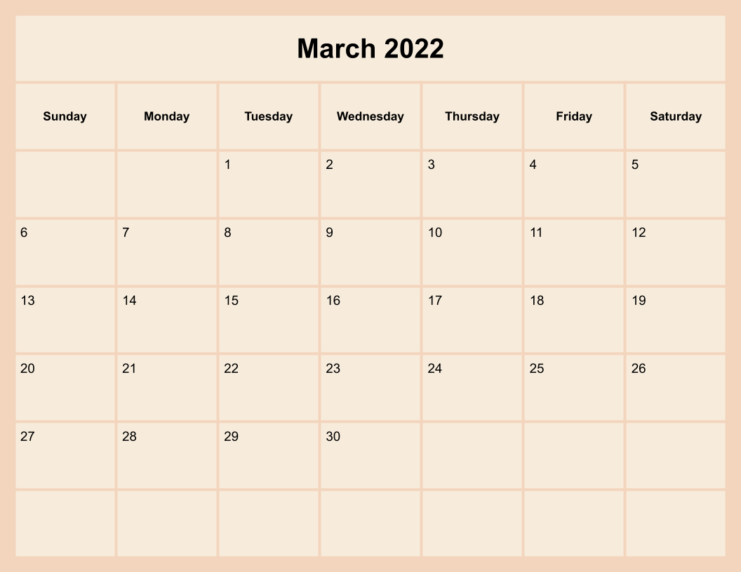 Printable March 2022 Calendar