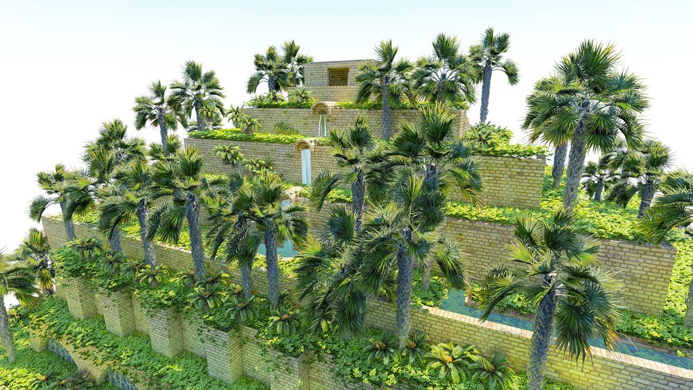rendered image of the hanging gardens of babylon