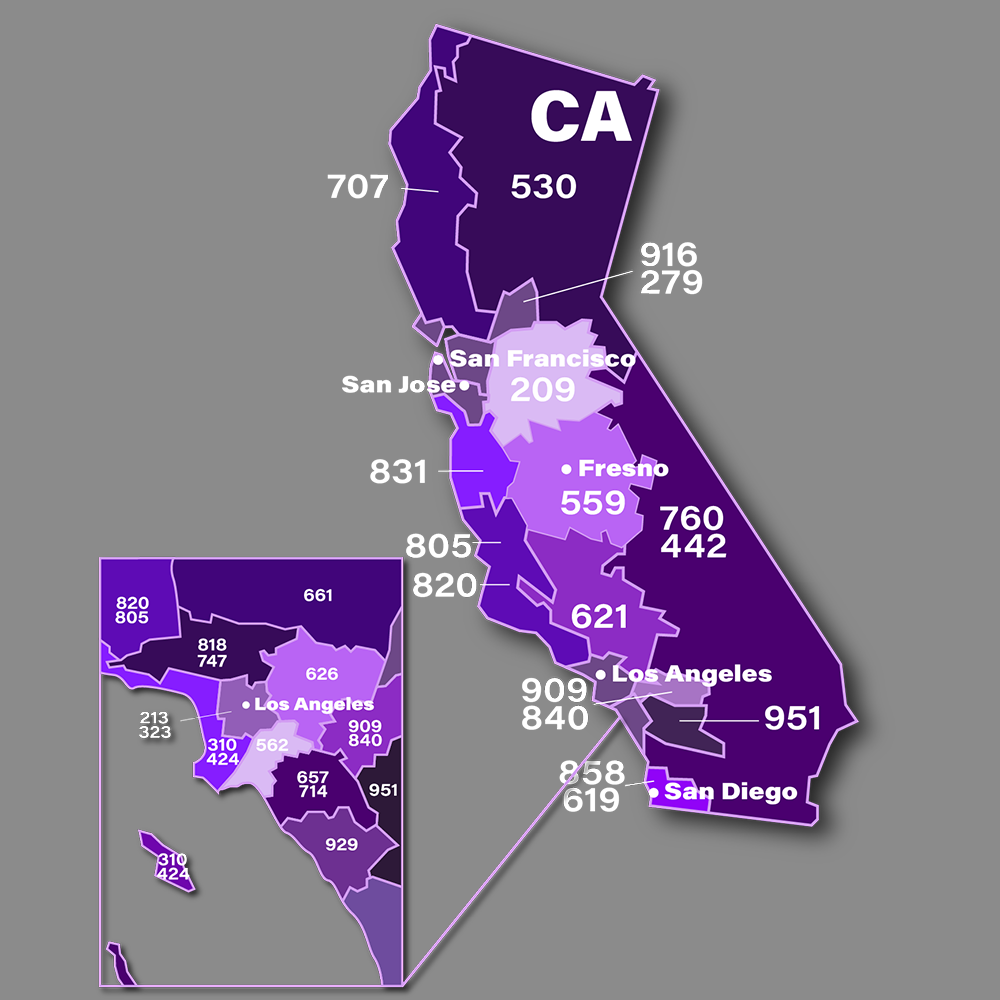California Map Including 669 Area Code