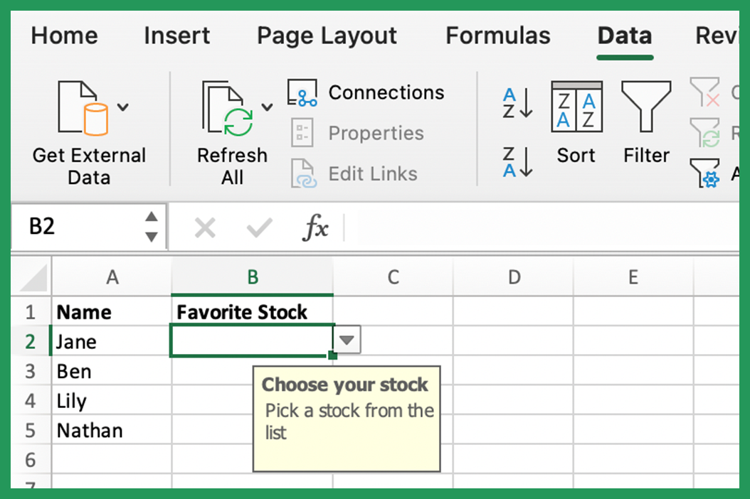 Dropdown showing input message