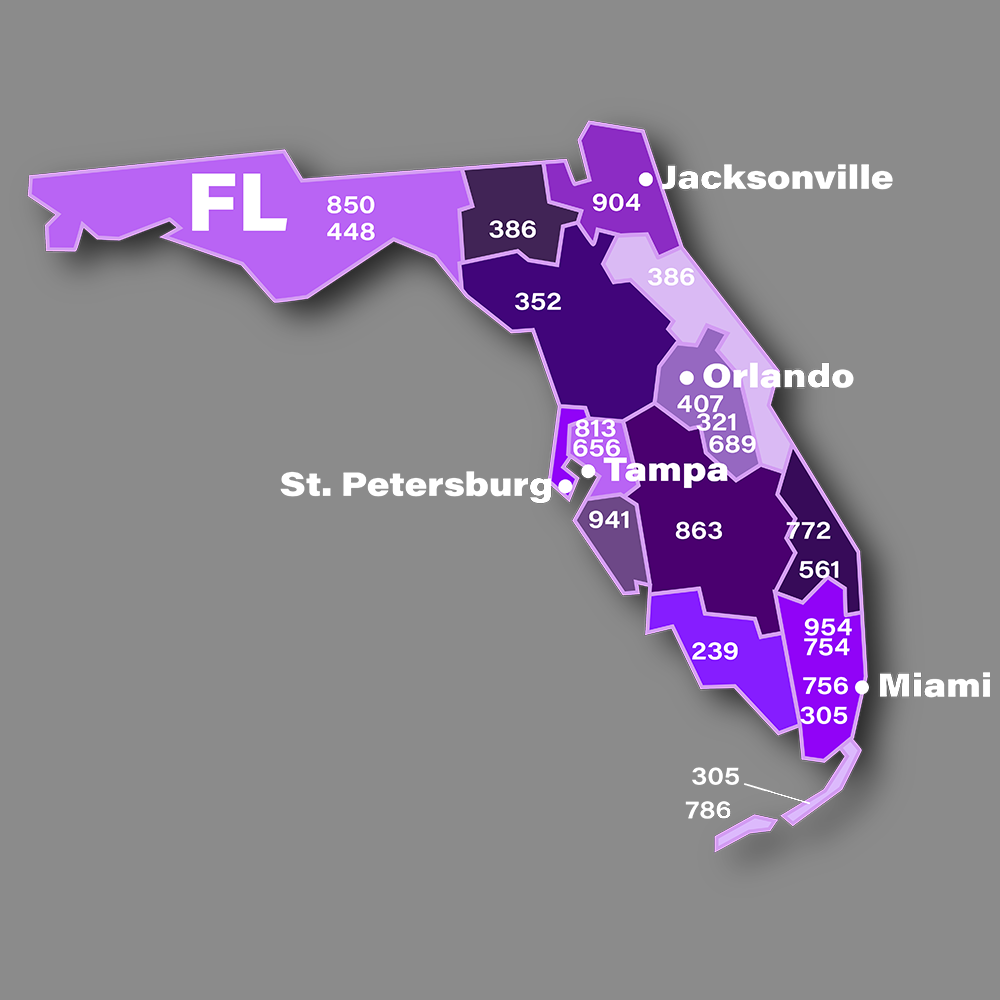 map showing area code 772