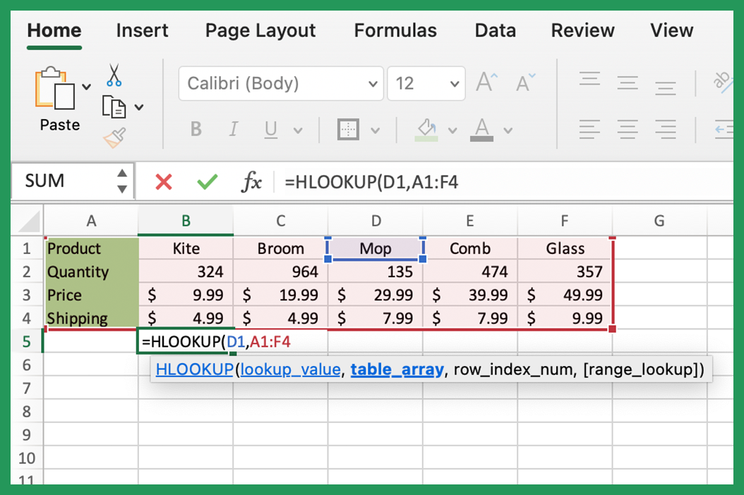 hlookup step 4