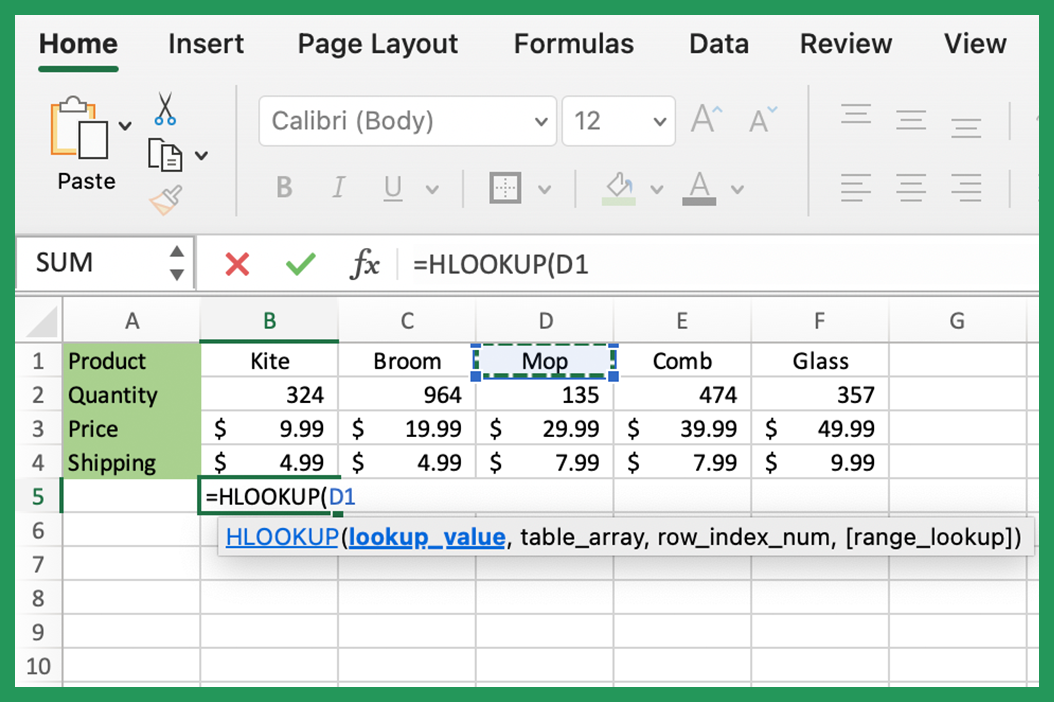 hlookup step 3