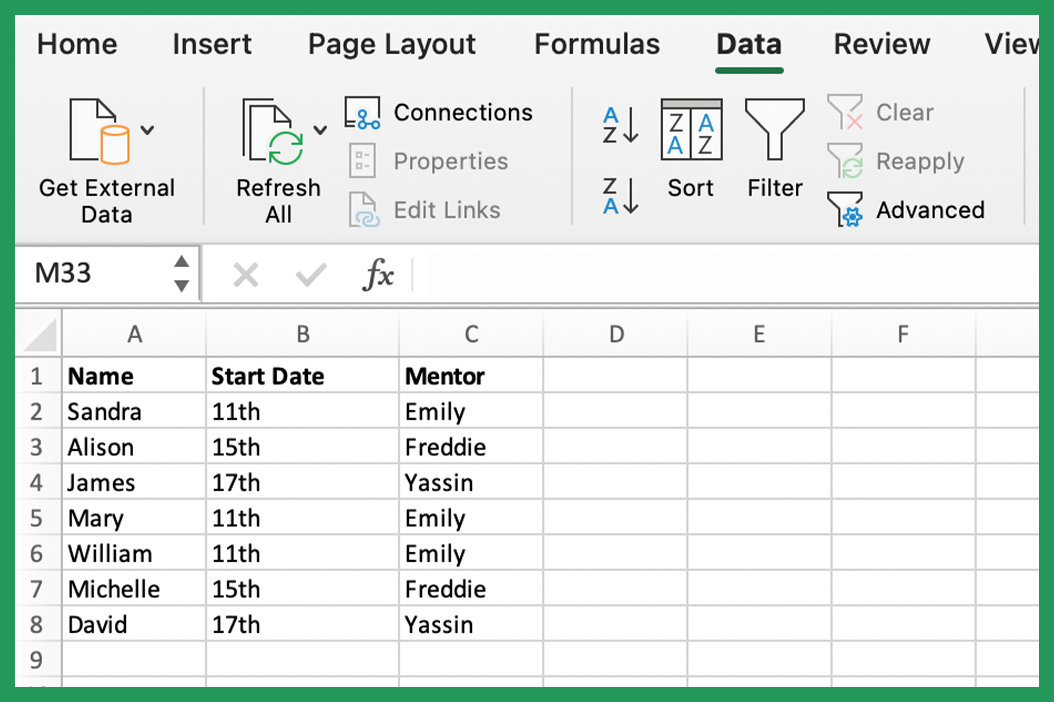 raw data for drop down list example