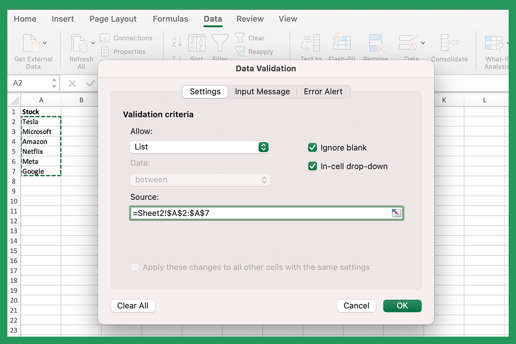 Select data data validation