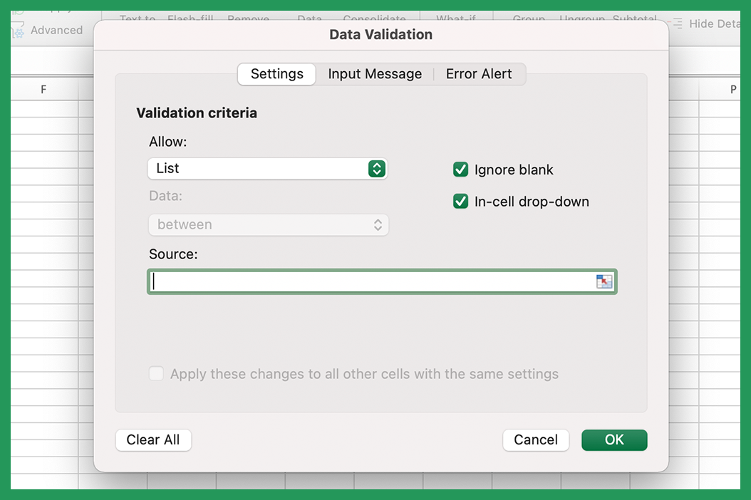 Source, data validation