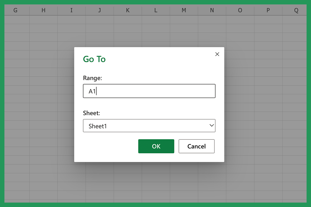 Screenshot showing the Go To dialog box in Excel