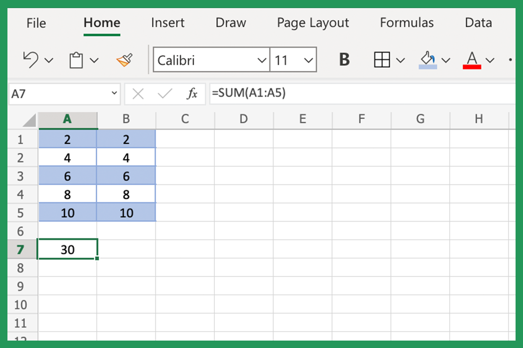 Adding up column of data using SUM in Excel