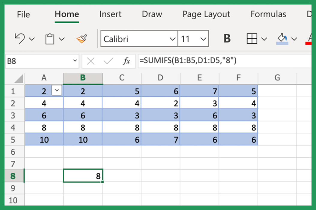 Example of using SUMIFS formula