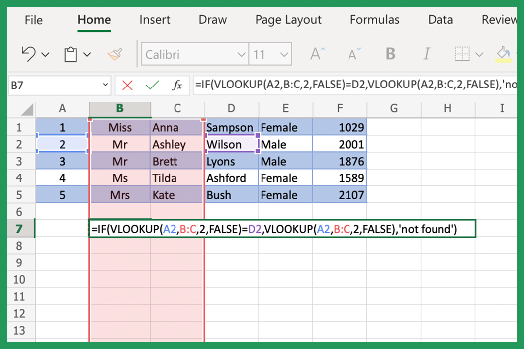 Screenshot showing VLOOKUP IF statement