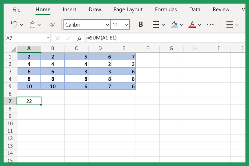 Using SUM to calculate values in entire row