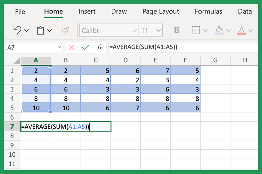 Calculating AVERAGE in Excel using SUM formula