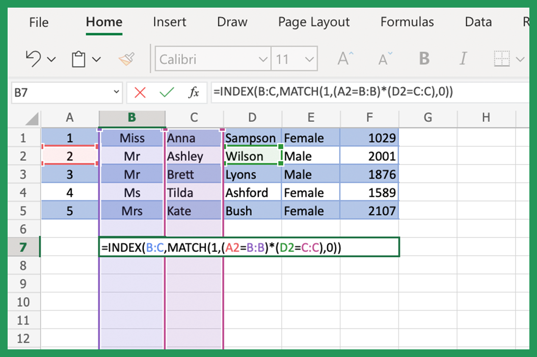 INDEX MATCH array or range position formula