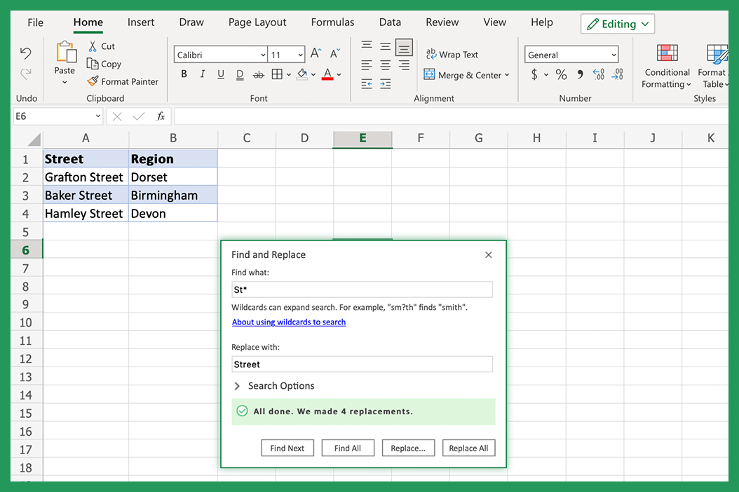 Screenshot showing successful replacement of a Question Mark using Asterisk wildcard.