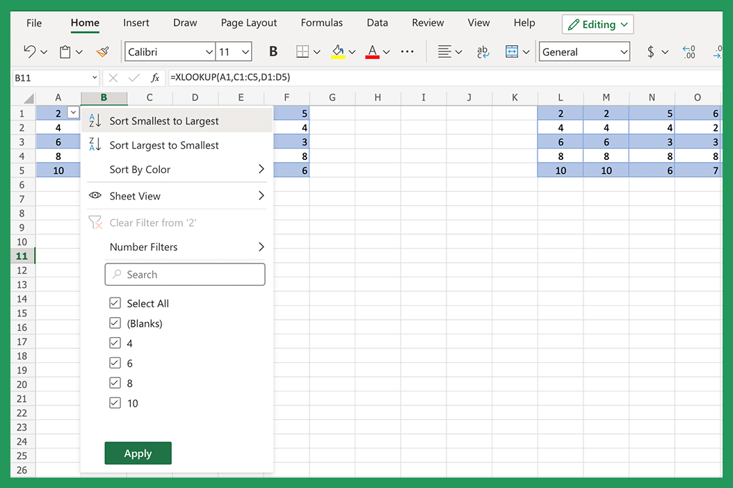 Screenshot showing Binary mode for Xlookup