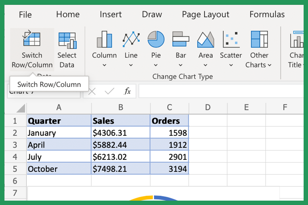 Screenshot showing Switch Row/Column button