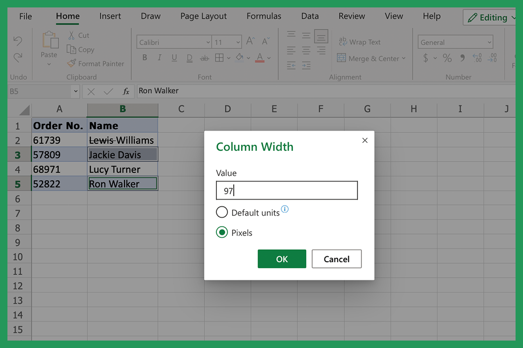 Example of how to format cells in different ways