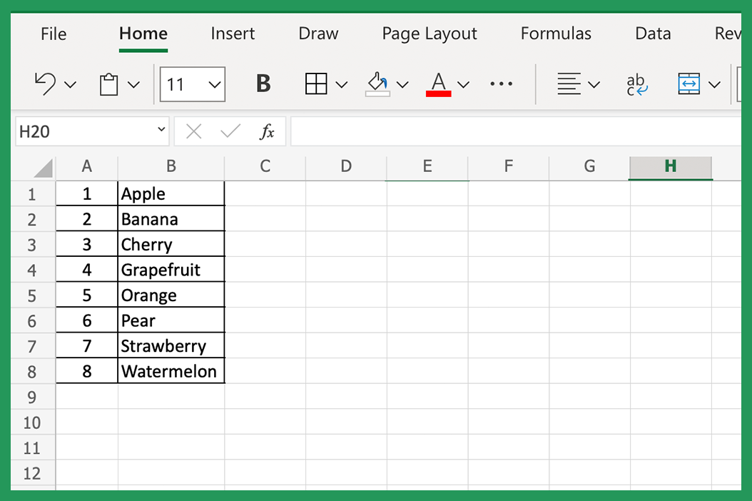 Table of data