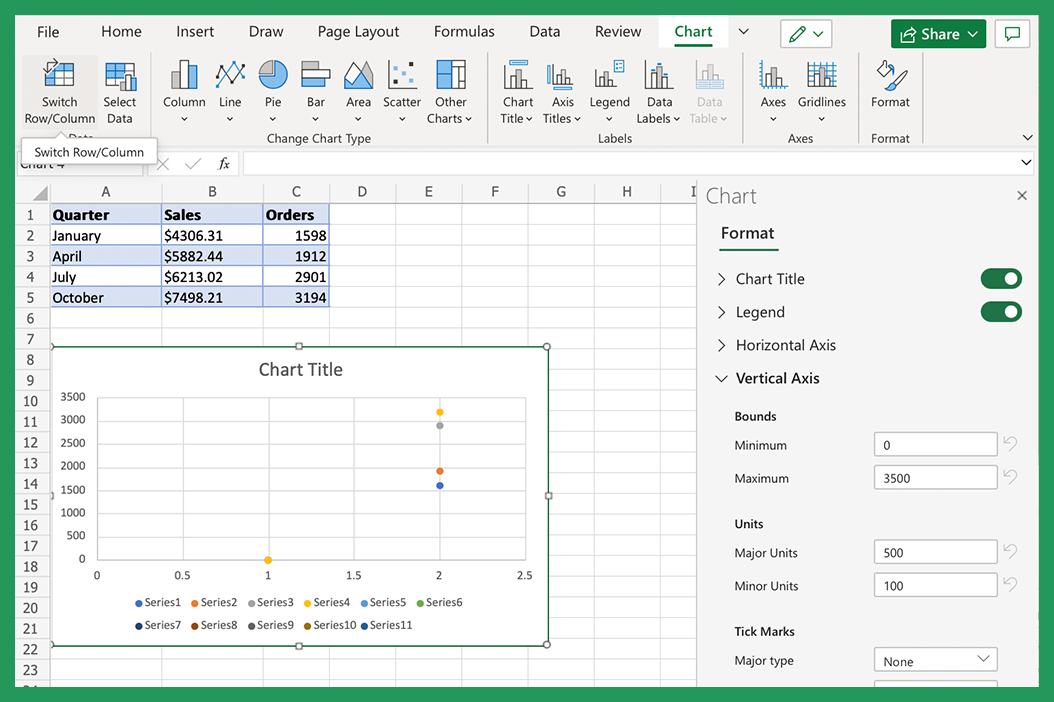 Screenshot showing Switch Row/Column button in Excel