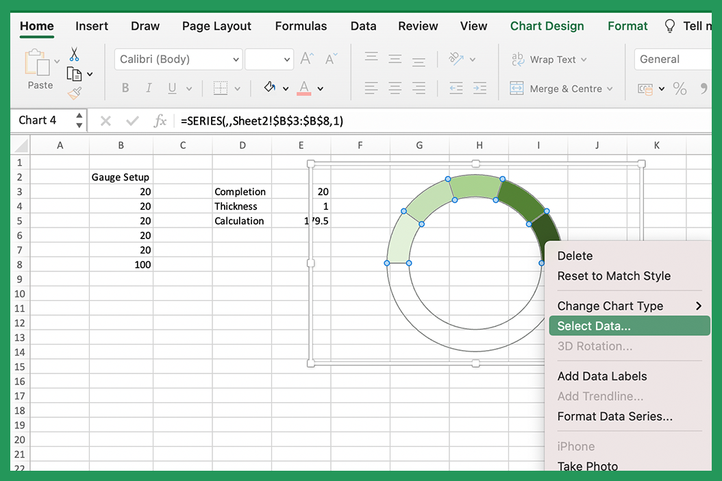 showing where select data option is