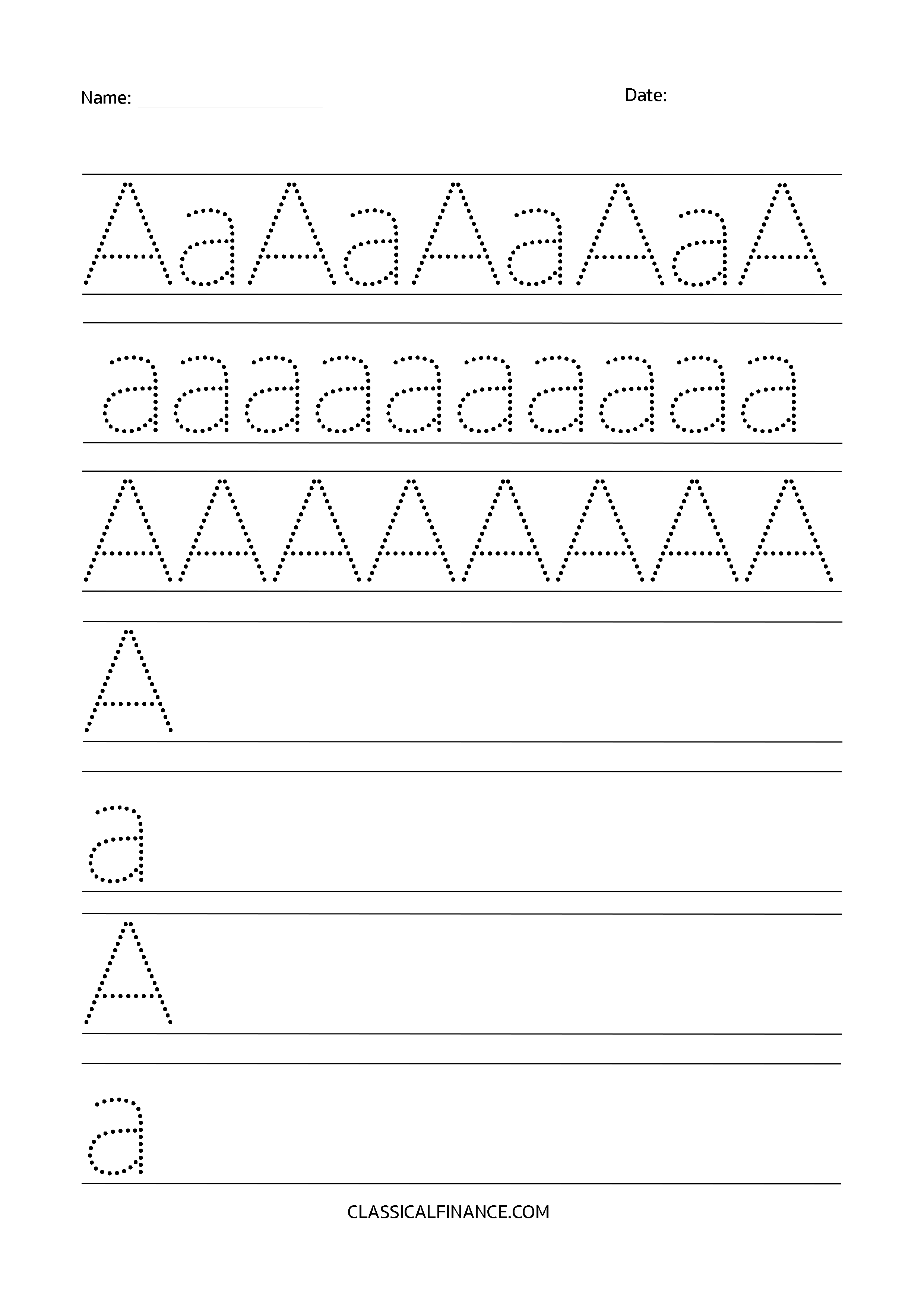 Letter A Worksheet with tracing