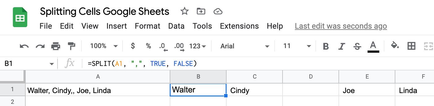 split function example with remove_empy_text parameter