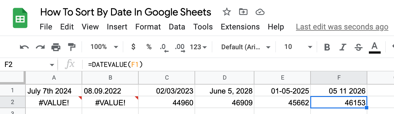 Checking whether date formats are valid using datevalue format