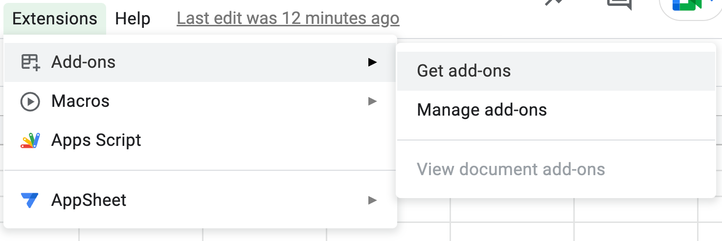 Where to find add-ons in Google Sheets