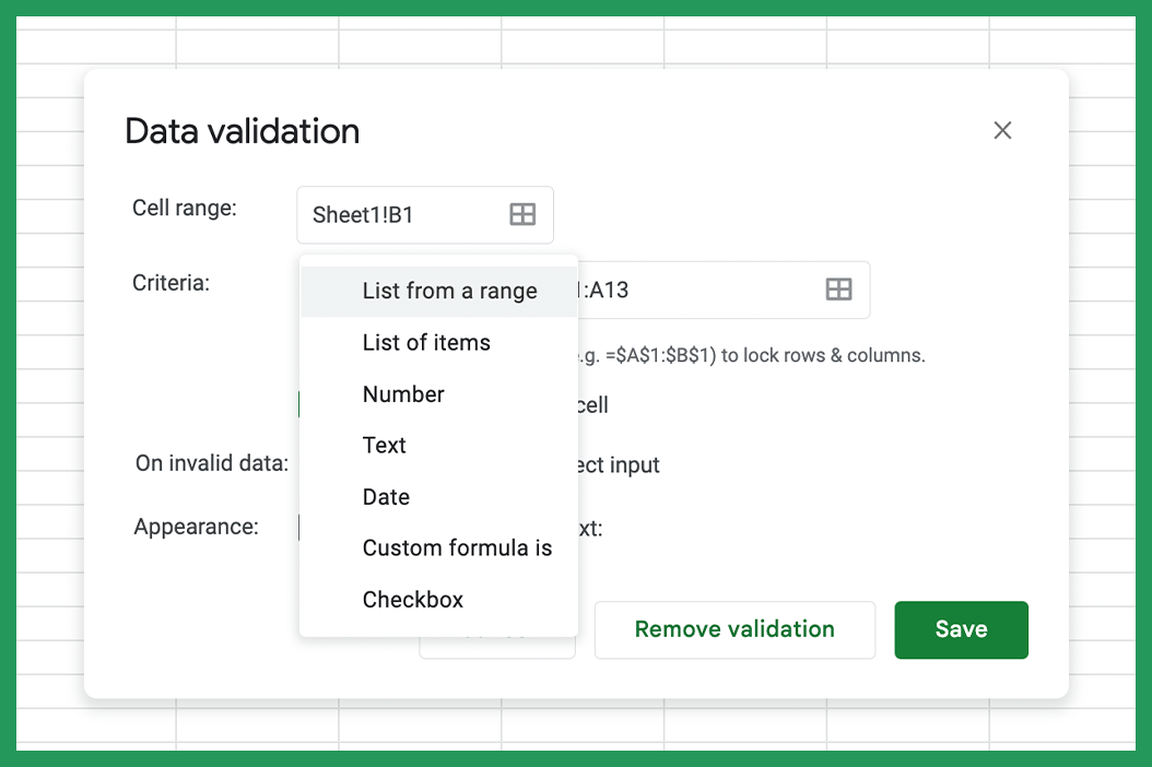 second stage of data validation for dropdown