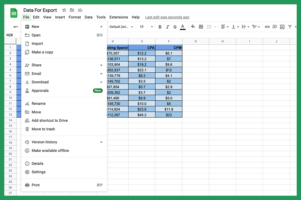 Export to excel