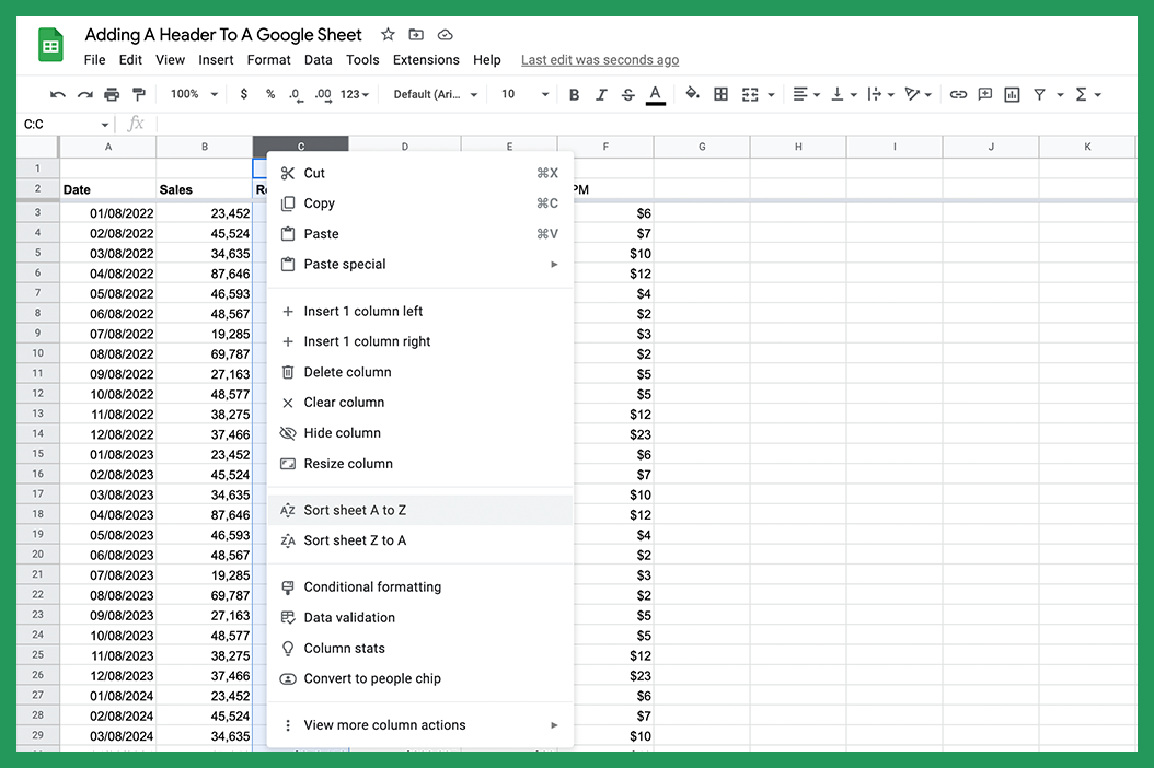 Sorting Data by headers