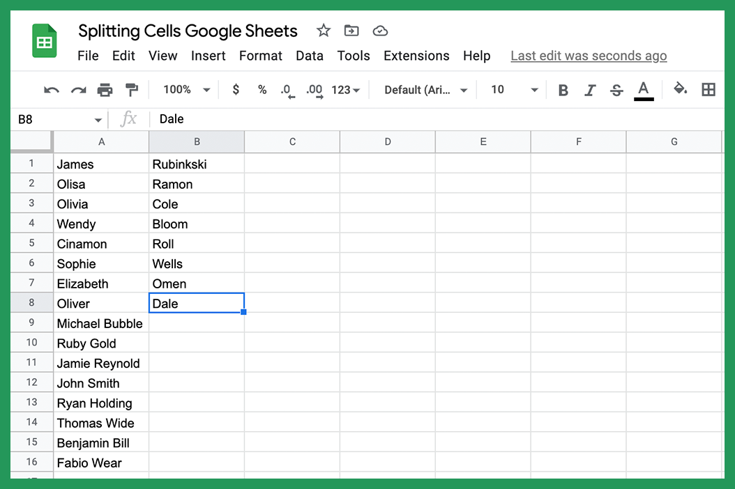 Names That have been split from cells to columns