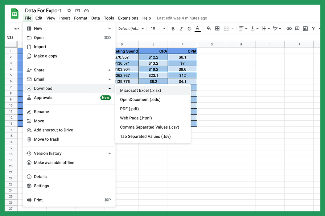 Select fily type xlsx