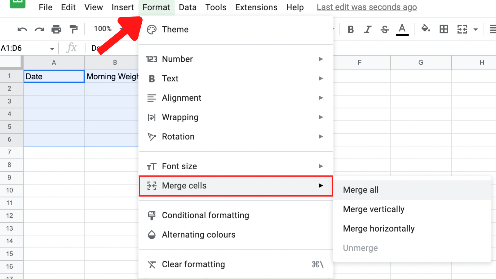 Merging cells google sheets