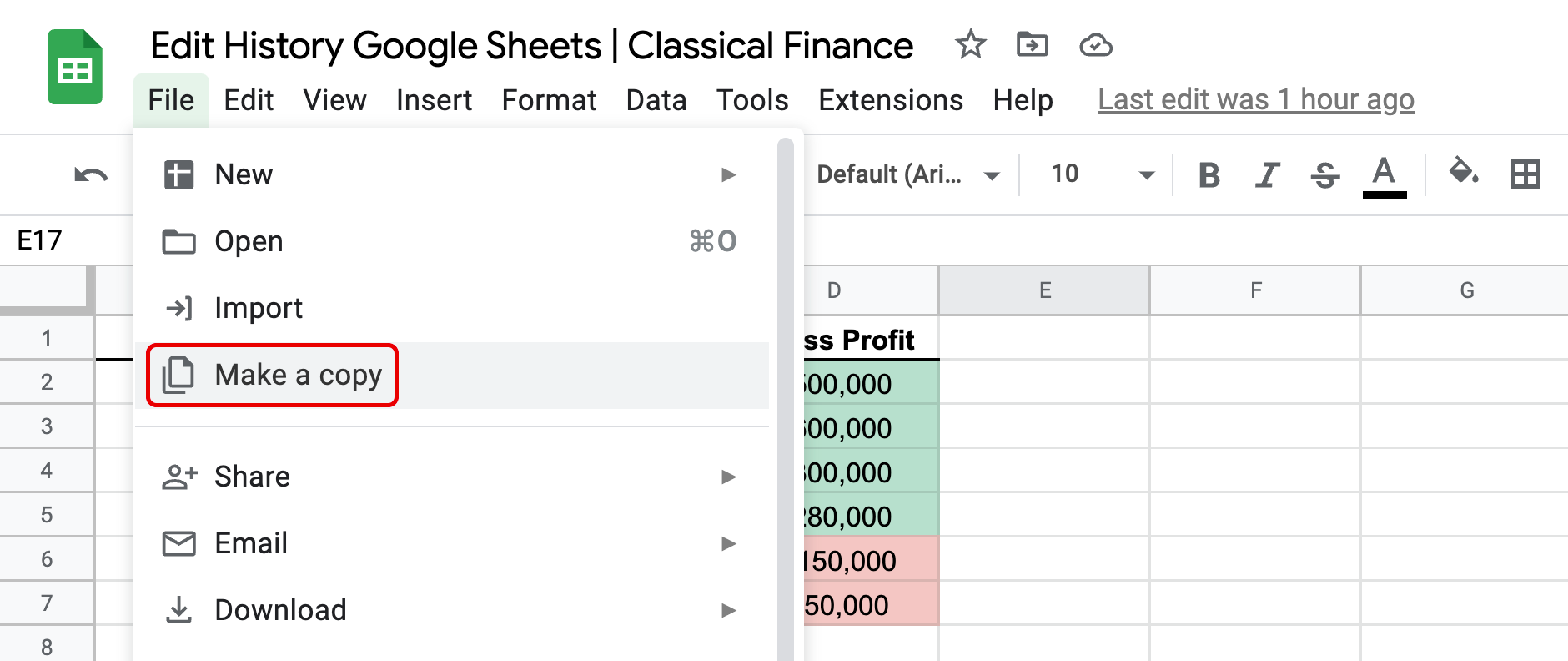 Make a copy of spreadsheet