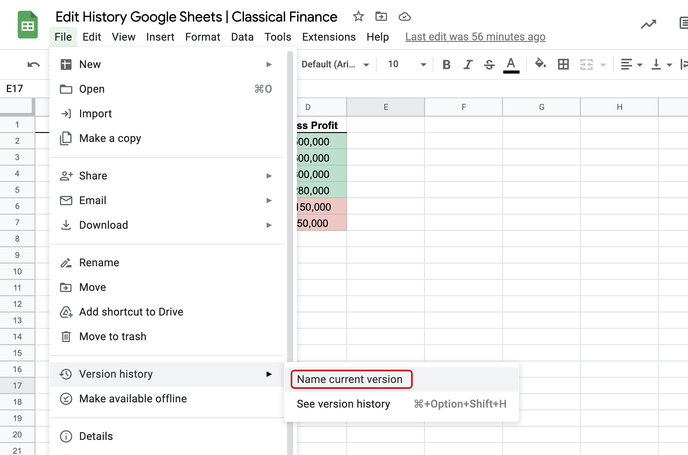 Name Current Version Google Sheets