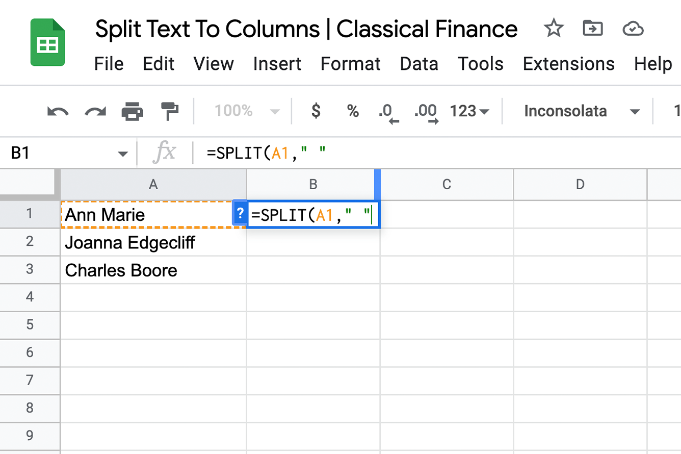 How to split first and last names in google sheets