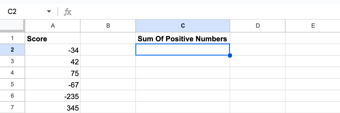 Selecting cell where we will input the SUMIF function