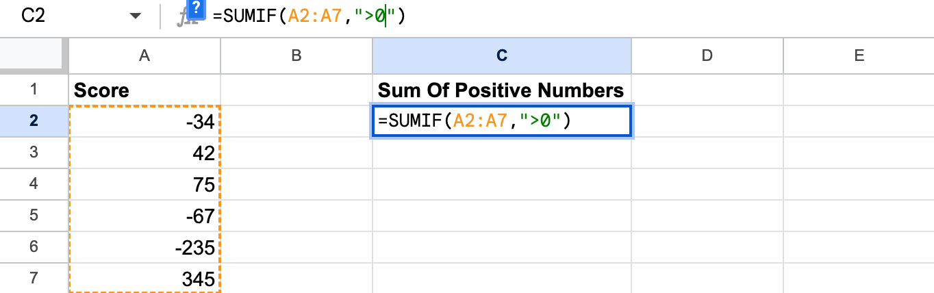 SUMIF function criterion, here it is >0