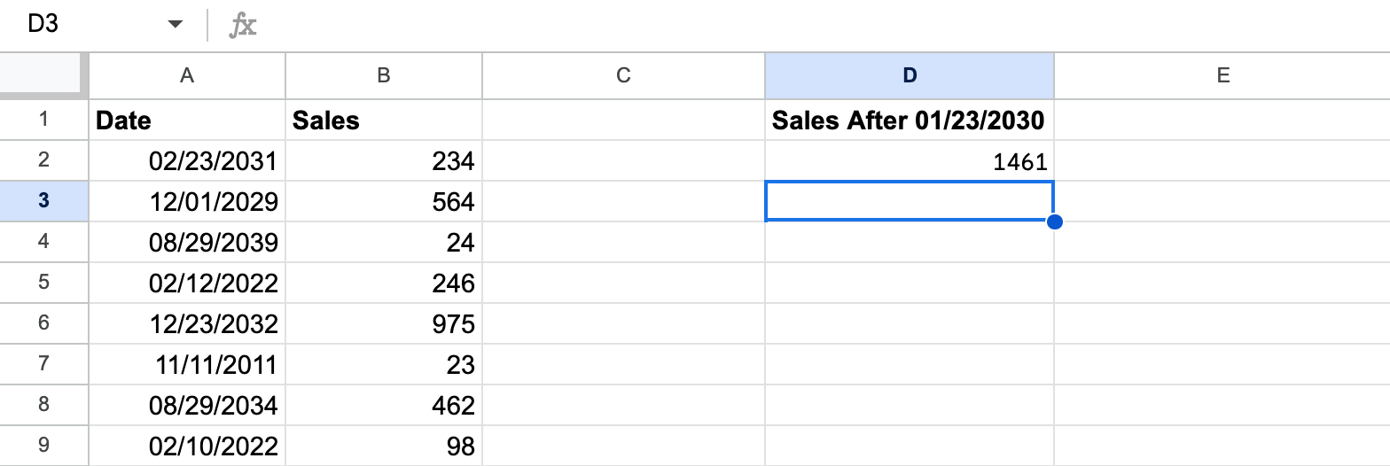 Result of SUMIF example