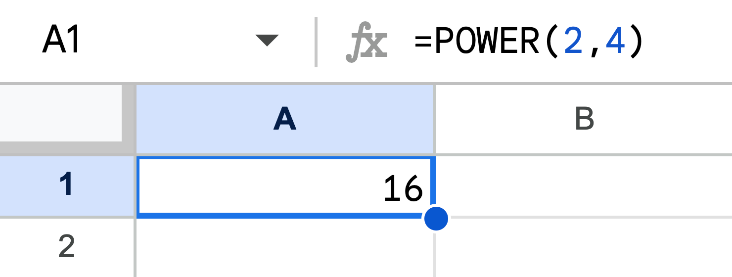 exponent using power function google sheets