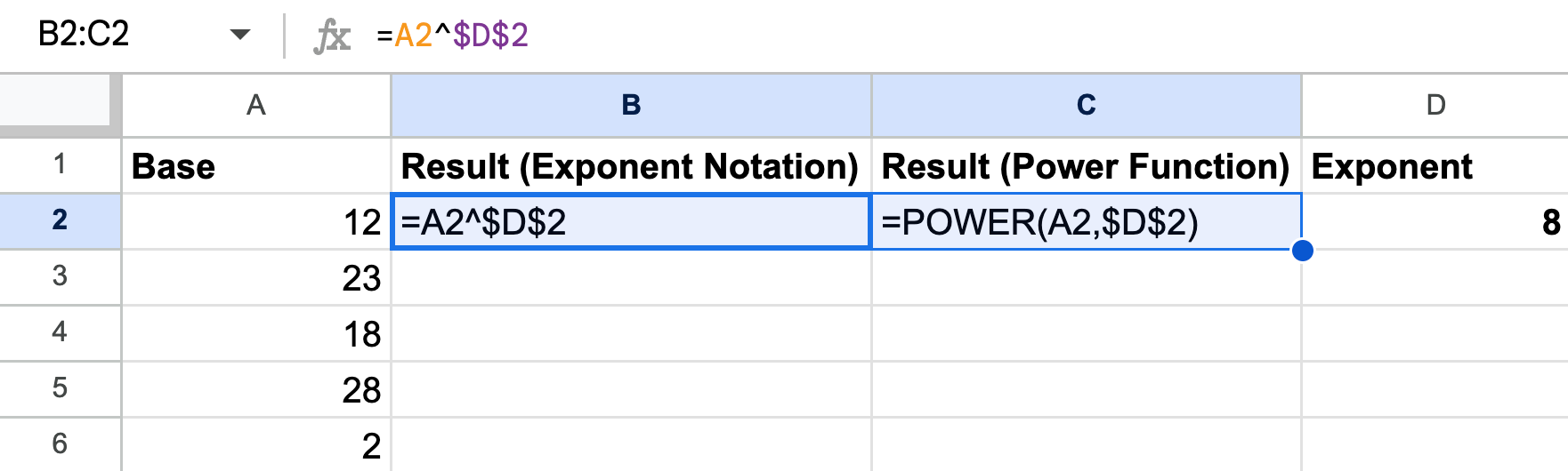 How To Use Exponents In Google Sheets
