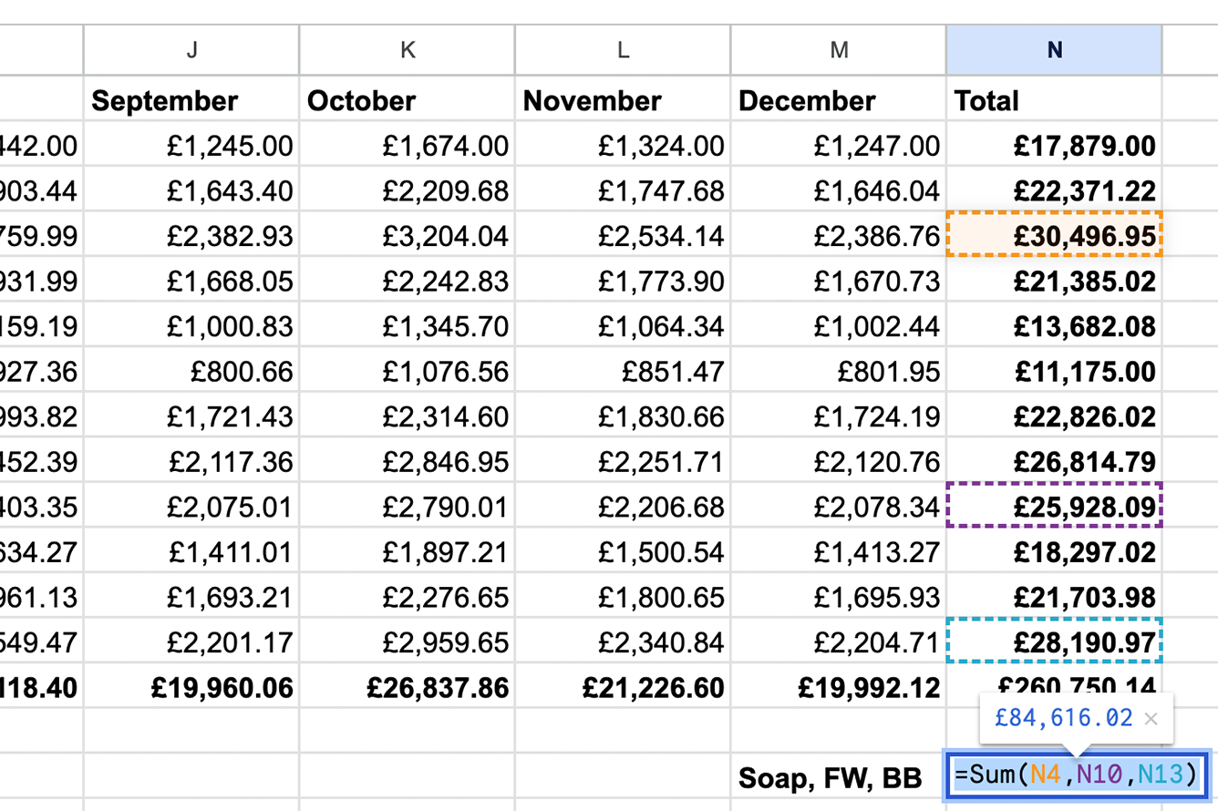 sum specific values google sheets