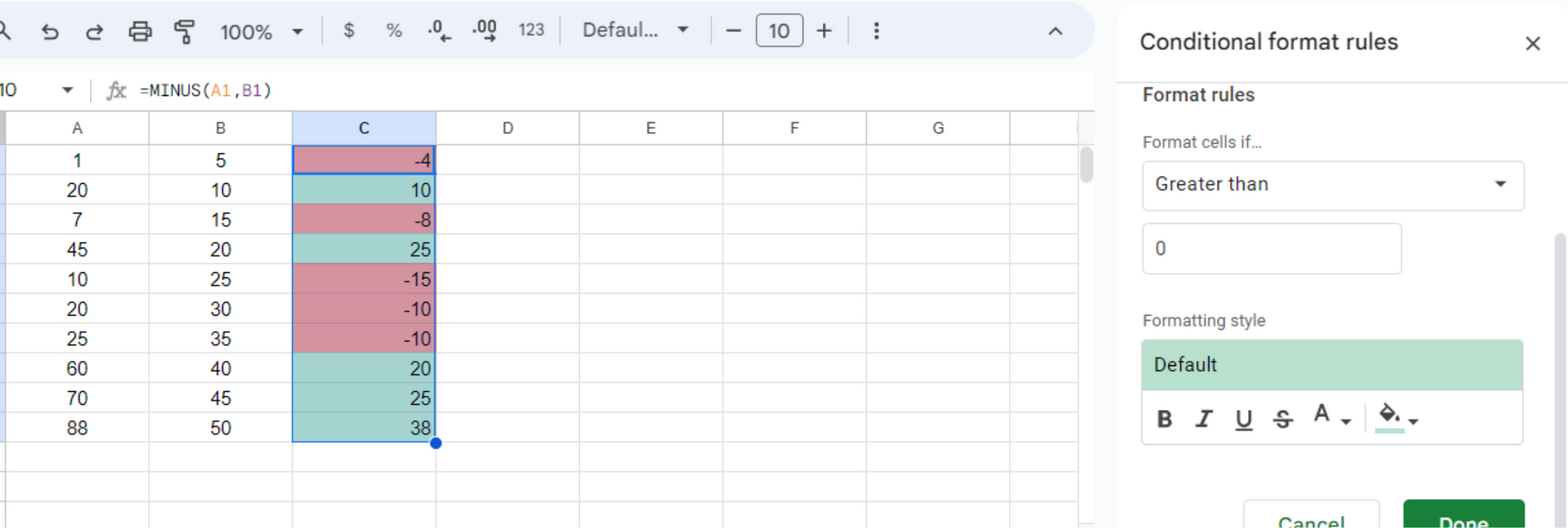 How to Find the Difference Between Two Columns in Google Sheets