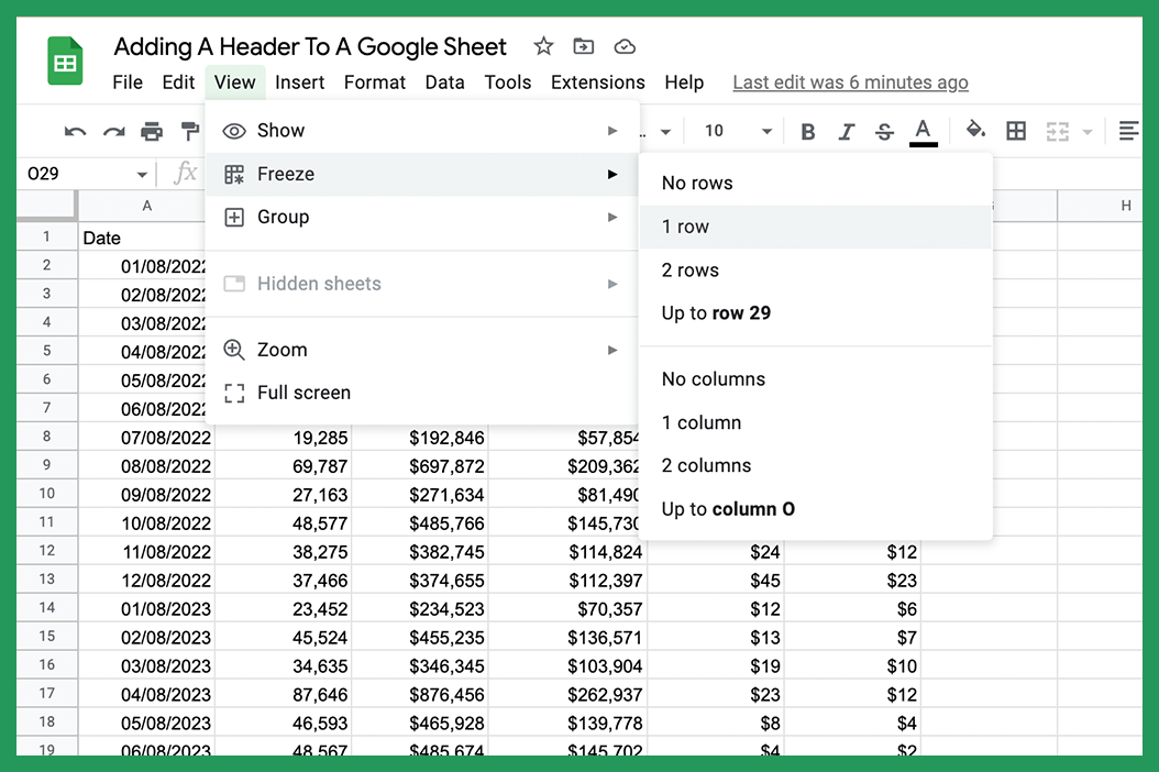 How to create a header in google sheets classical finance